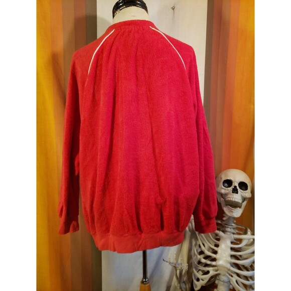 Vintage 70s 80s Bellisimo Terrycloth Red White Zip Up Track Bomber Jacket Unisex - Picture 2 of 5